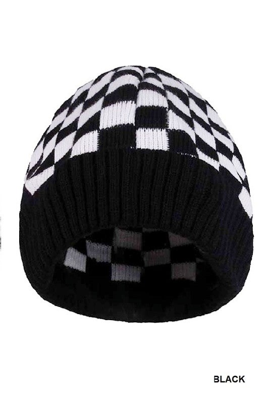 Checkered pattern beanie (black)