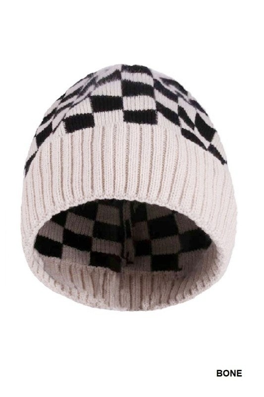Checkered pattern beanie (Bone)
