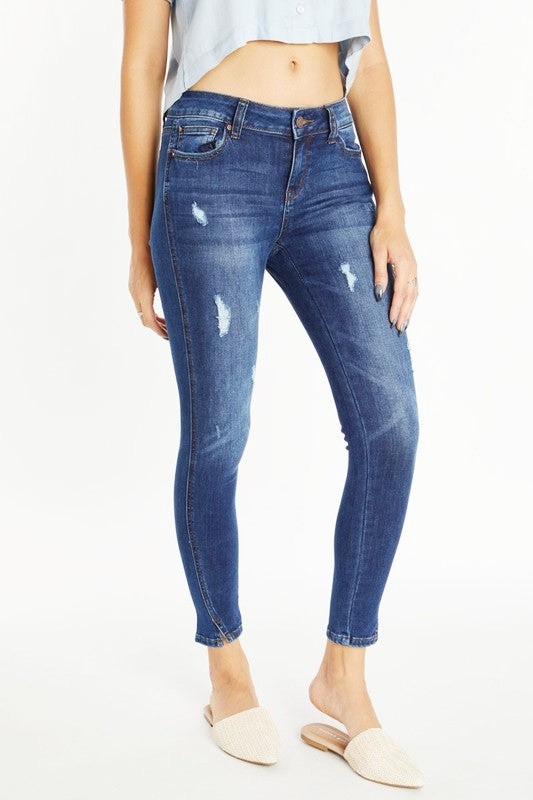 Mid rise destructed jeans (Dark) - size 9