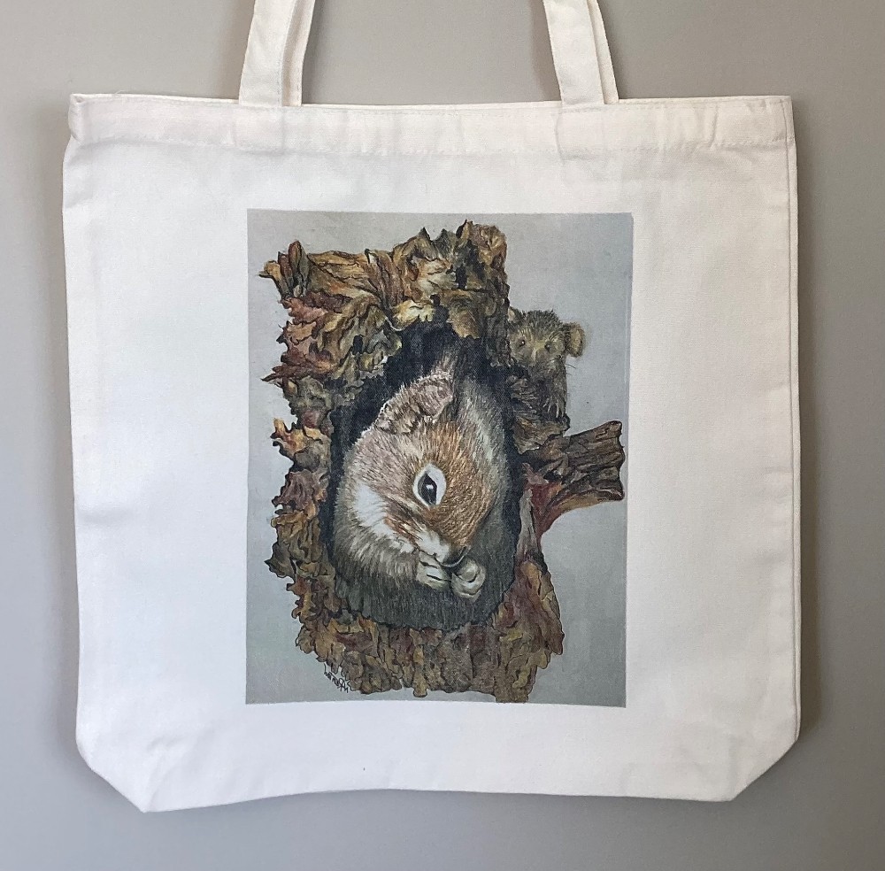Baby squirrel and Mouse Tote, 15x15