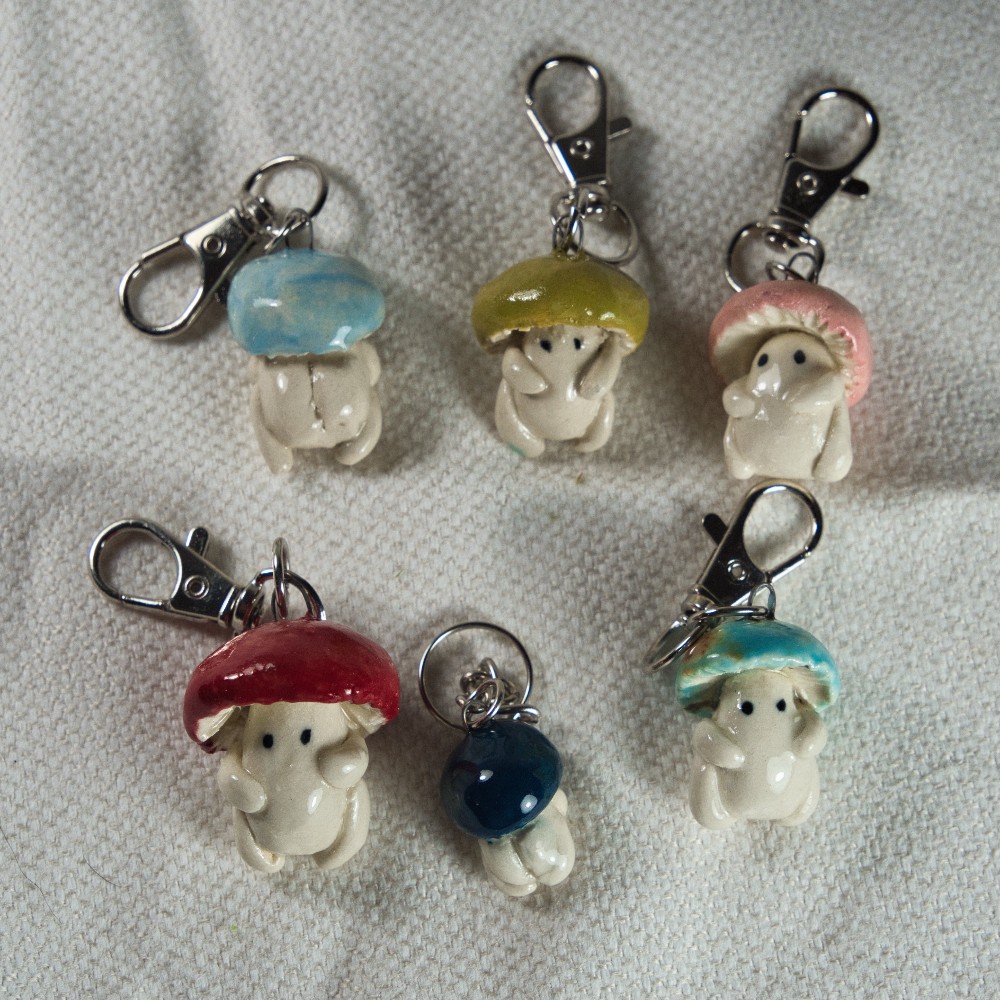 Ceramic Mushroom person bag chains