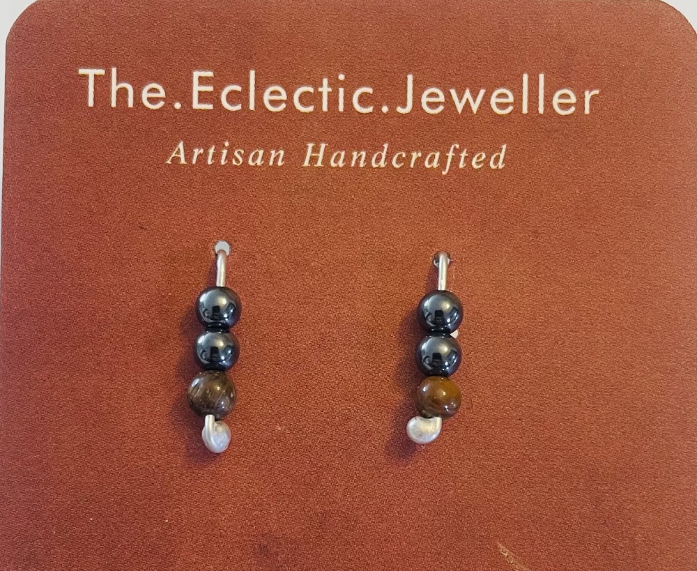 Hematite & Tigers eye Drop earring