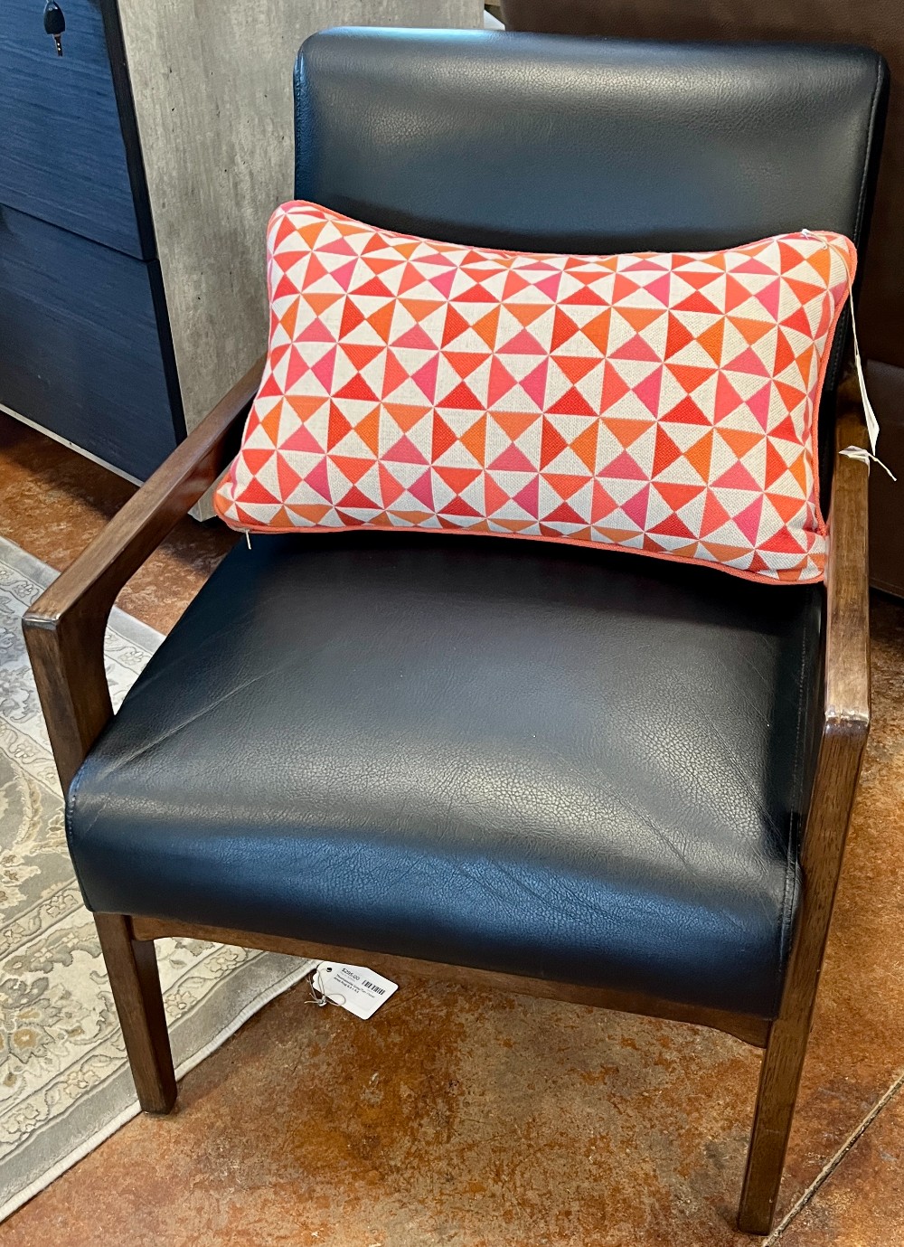 Faux Black Leather Mid Century Style Arm Chair 22w 32d 31h