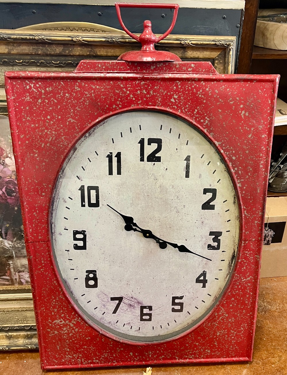 Red Over Sized Distressed Wall Clock 26w x 42t