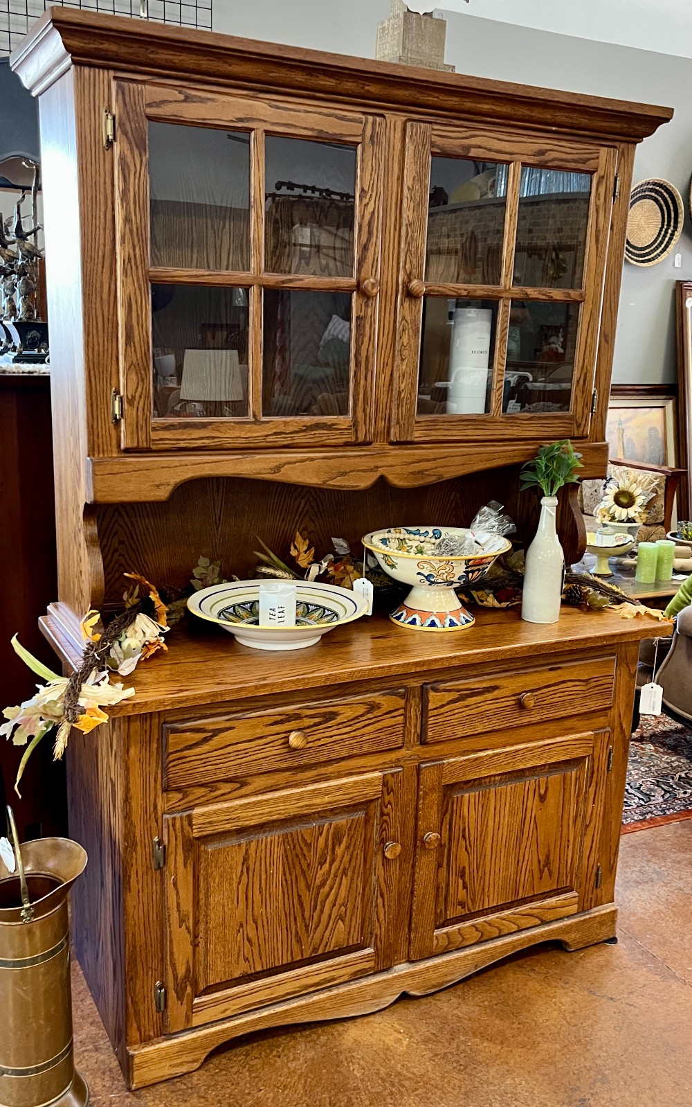 Vintage Oak Hutch w Cabinets & Drawers 78w 24d 49h