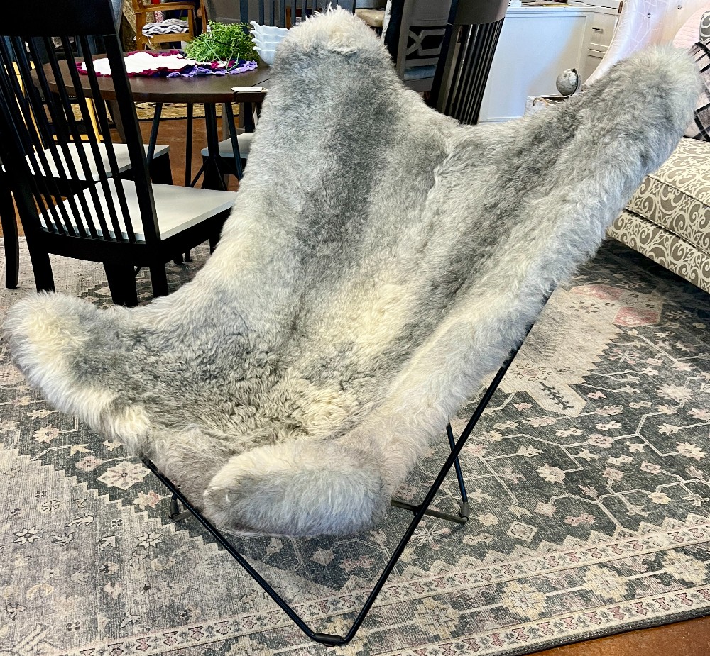 Gray & Cream Possibly Alpaca Butterfly Chair 34w 34d 36t