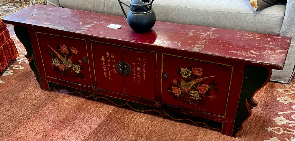 Antique Chinese Red Wedding Cabinet / Bench 65w 13d 19t