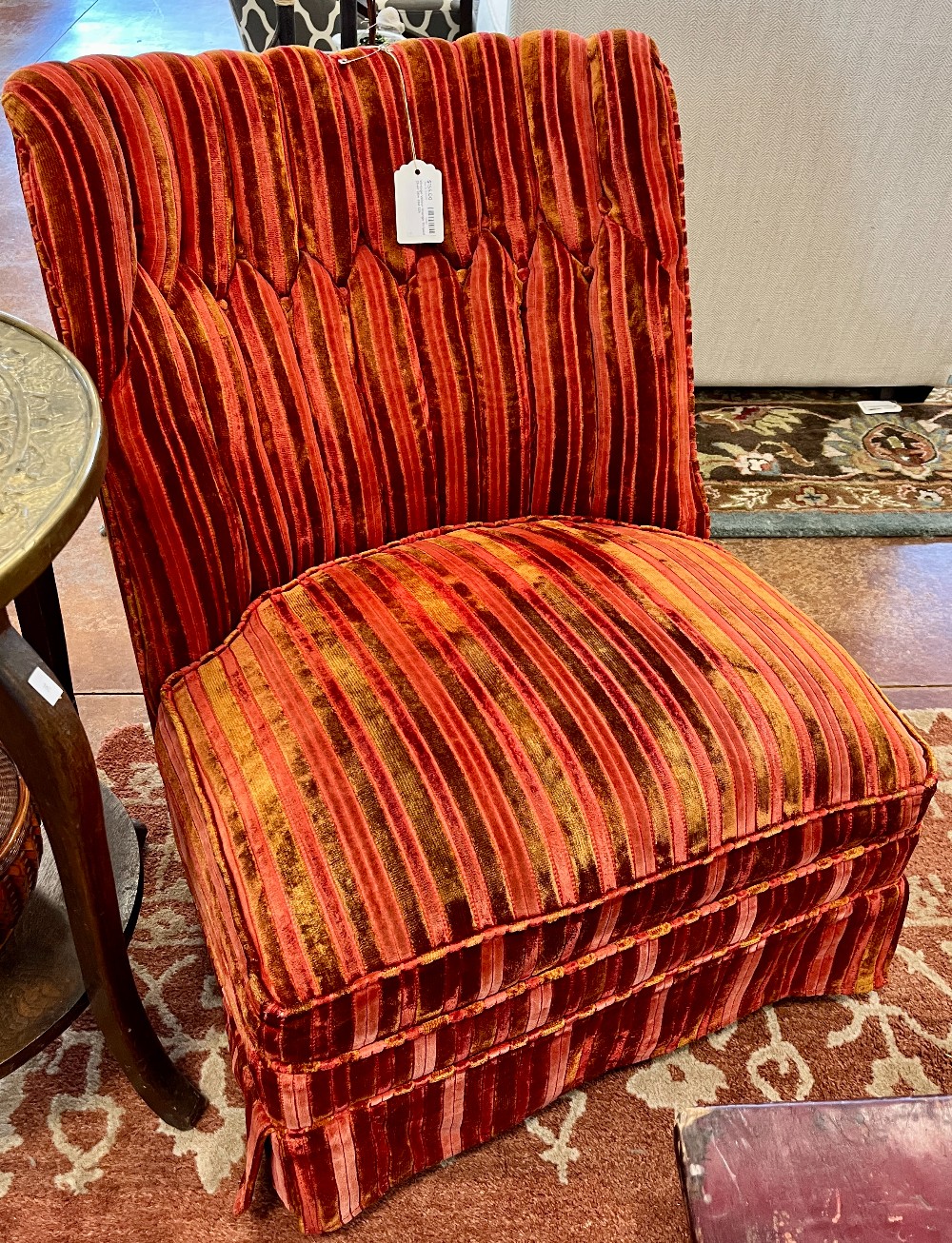 Vintage Velour Orange Striped Chair 26w 28d 32h