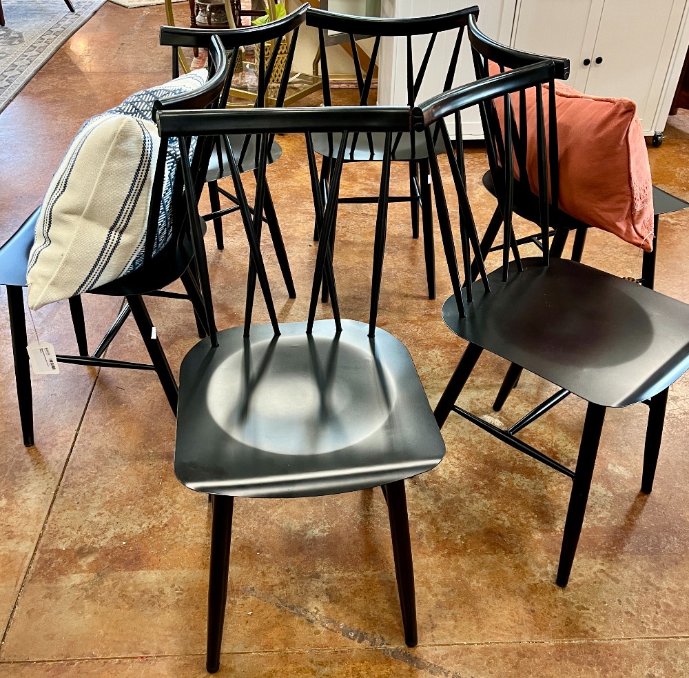 Set of 6 Black Metal X Back Dining Chairs