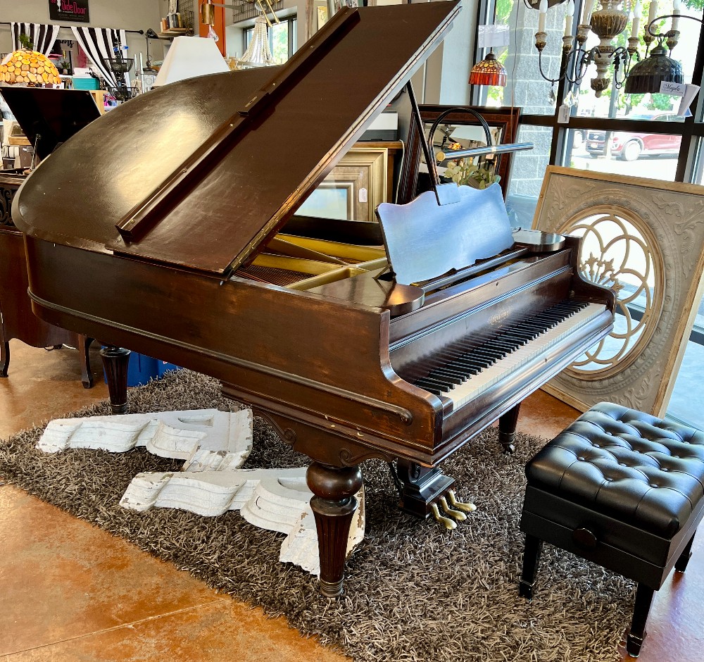 Antique 1910 Chickering Baby Grand Piano w/ Bench & Light