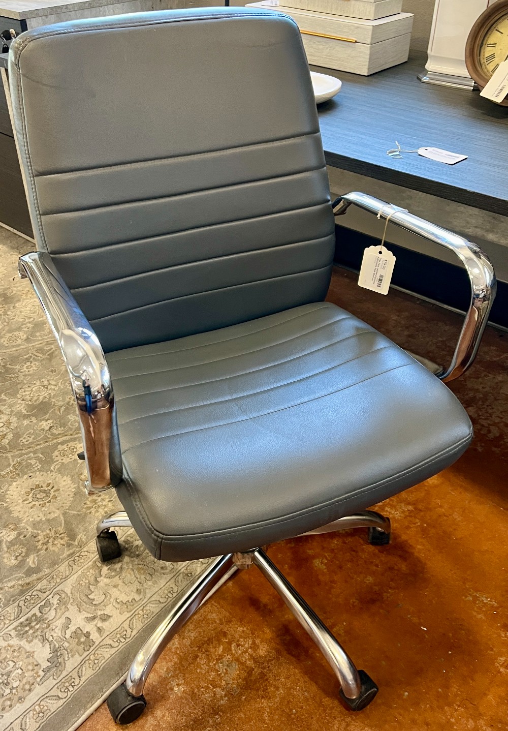 Gray Faux Leather & Chrome Adjustable Desk Chair