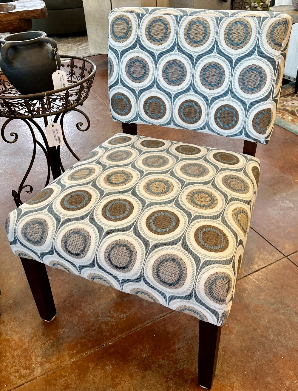 Ivory / Blue / Taupe Geometric Armless Chair 24w 24d 33h