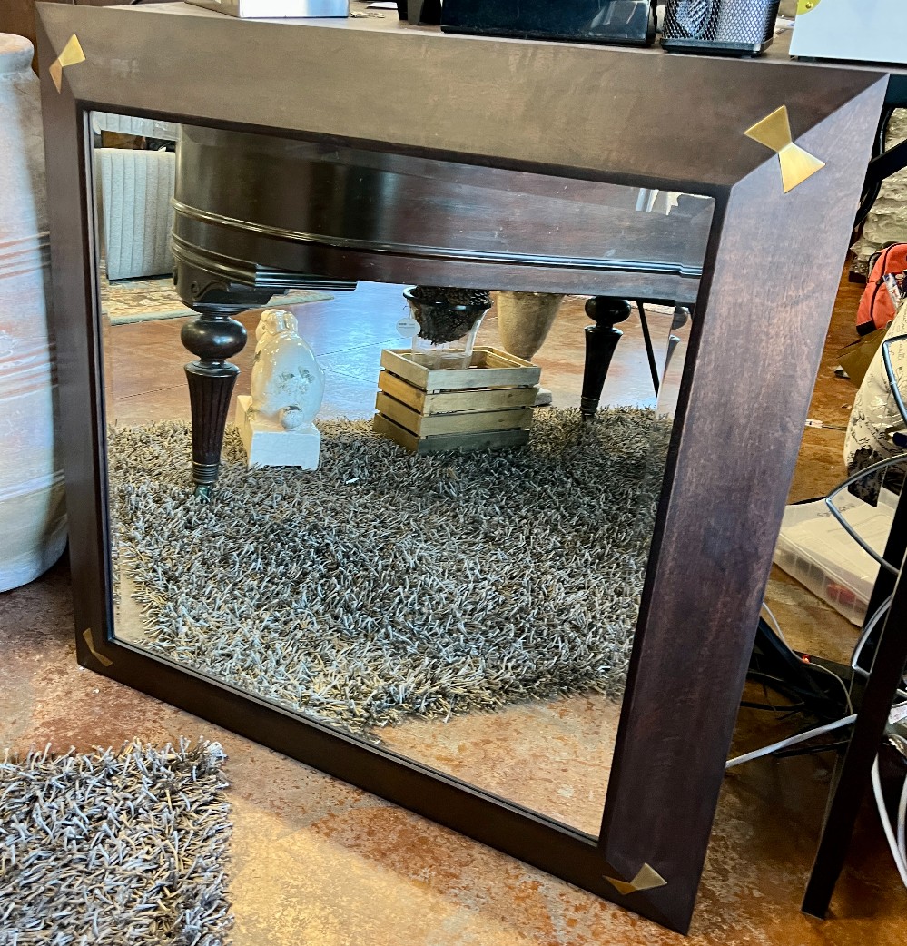 NEW Calpini Mango Wood Antique Brass Detail Mirror 42