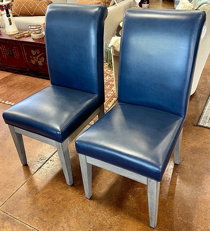 Pair of Grandinroad Blue Bonded Leather Dining Chairs