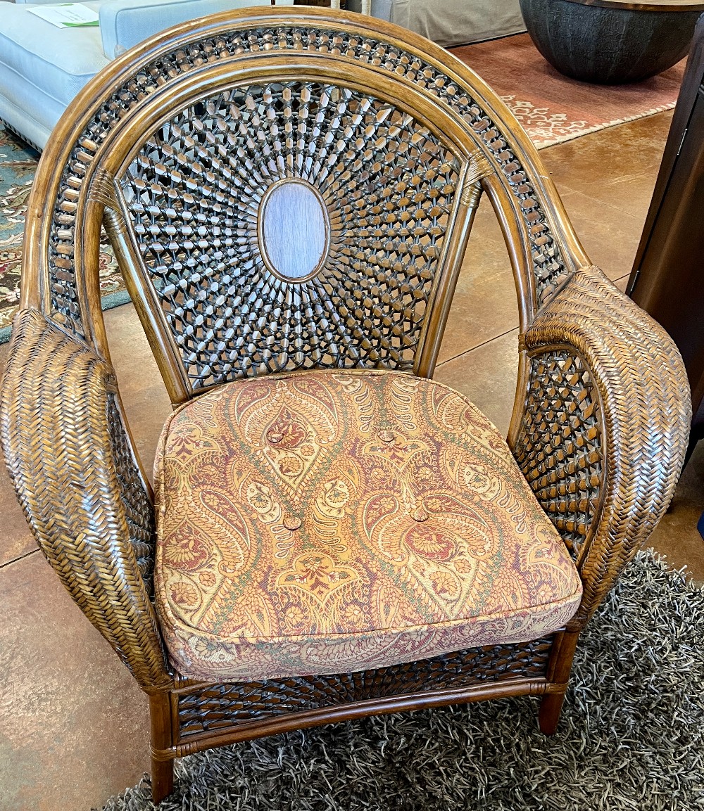 Pier 1 Azteca Peacock Woven Rattan Patio Chair w/ Cushion