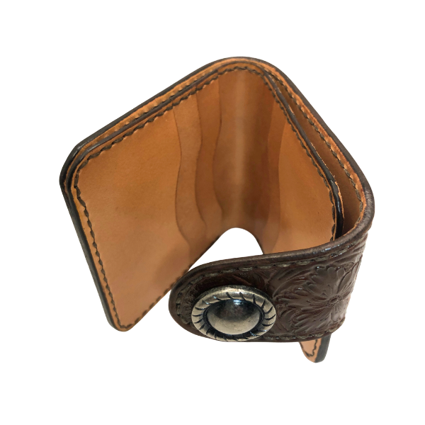 Handmade Leather Bifold Snap Wallet - Hand-carved Floral Design