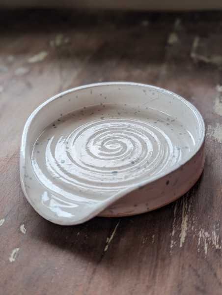 White with Blue Speckles Ceramic Spoon Rest