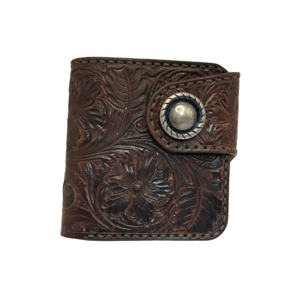 Handmade Leather Bifold Snap Wallet - Hand-carved Floral Design