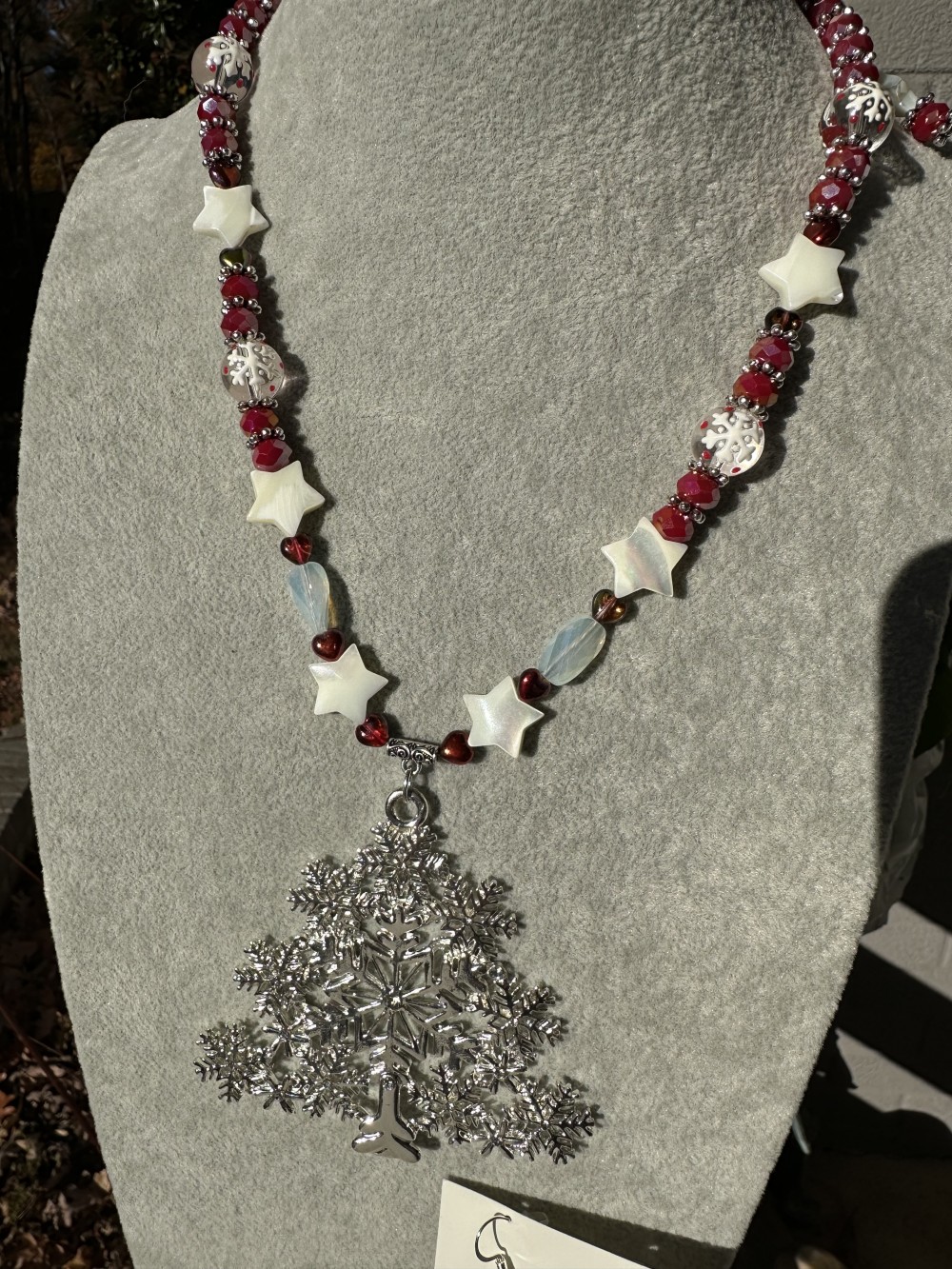 Christmas necklace with silver/rhinestone Christmas tree pendant