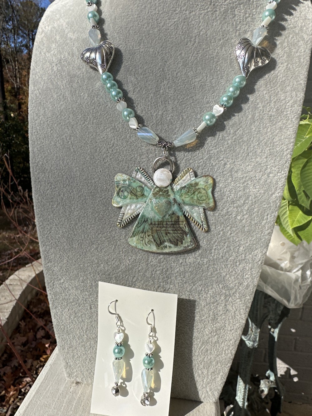 Christmas angel necklace and earring set