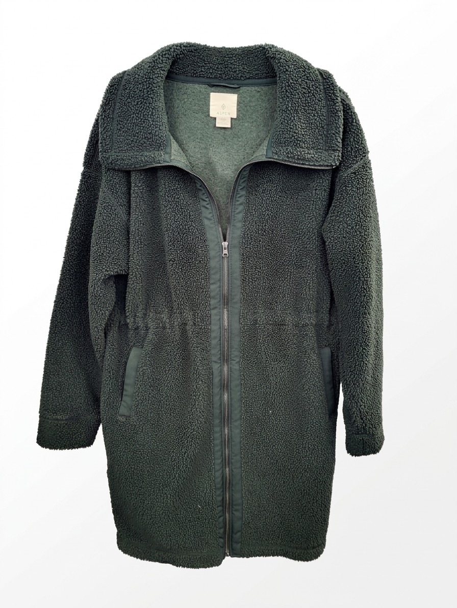 Aspen Green Long Sherpa Coat, Large