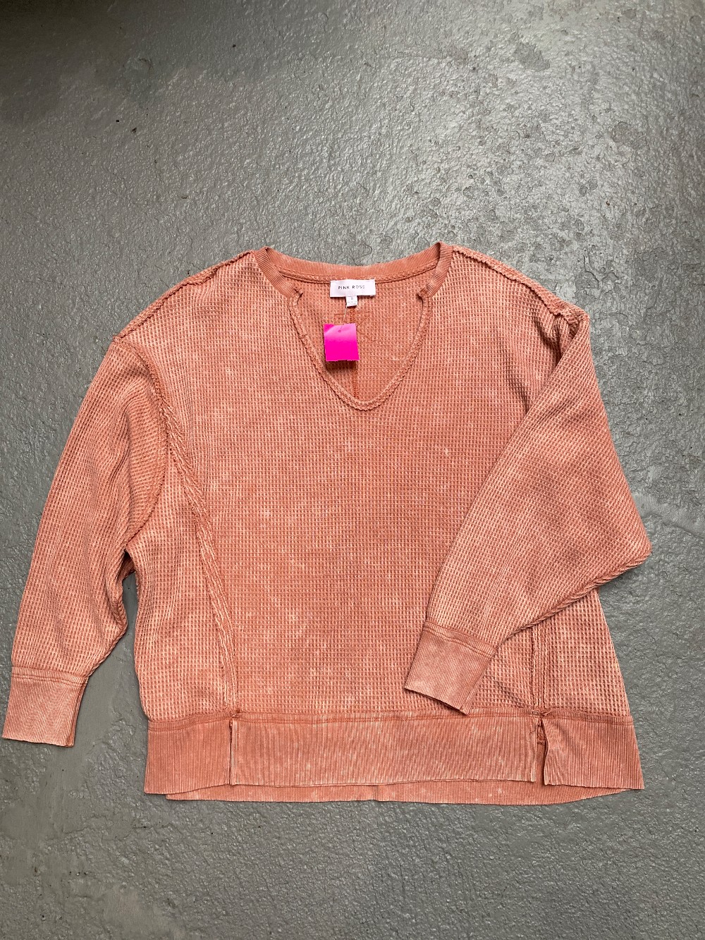 Pink Rose waffle knit Ls