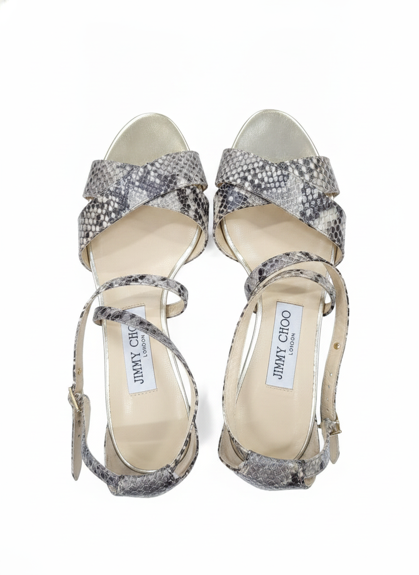 Jimmy Choo Merit Iconic Khaki Snake Sandals, 37.5