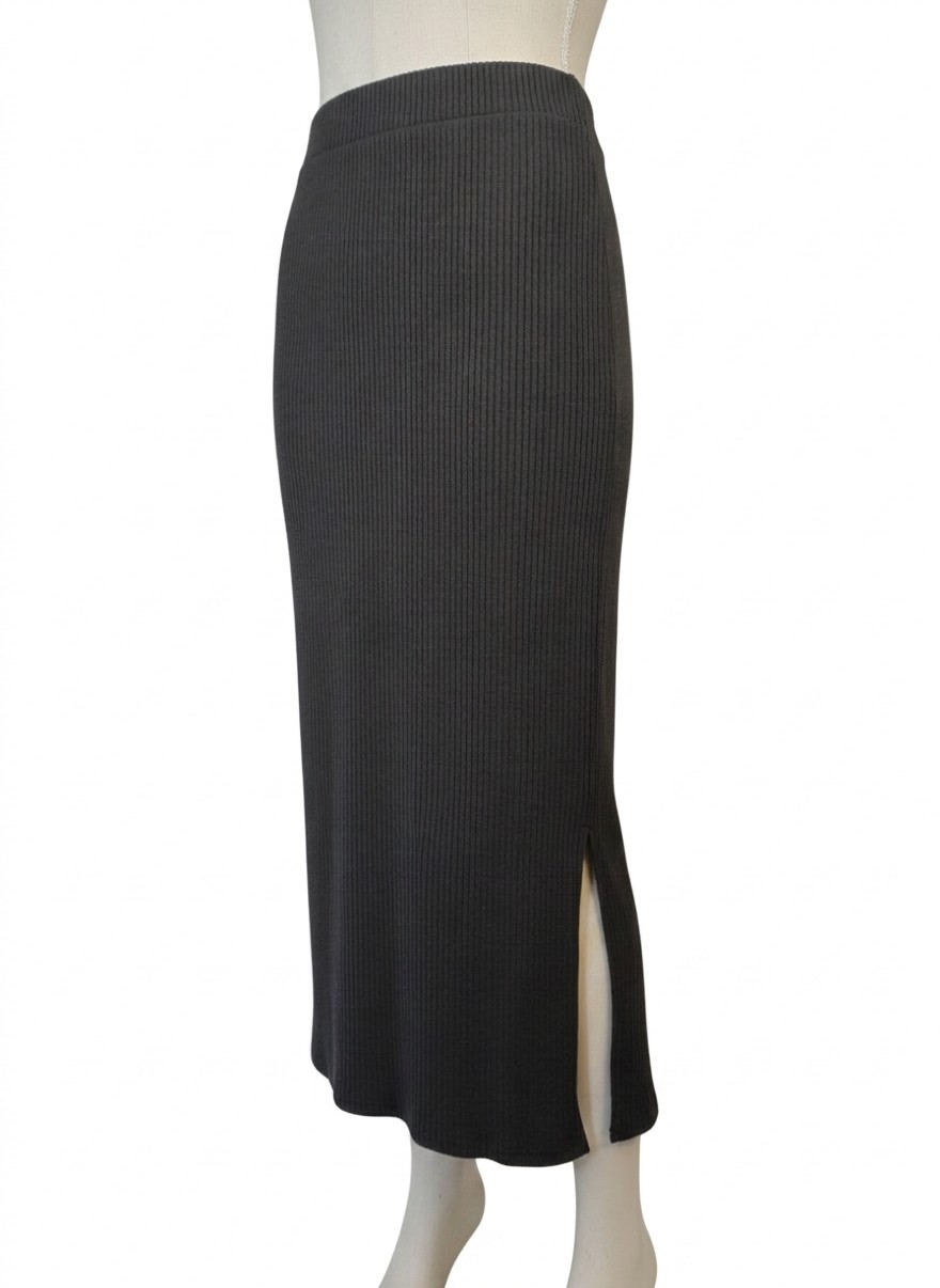 Ribbed Straight Midi Skirt