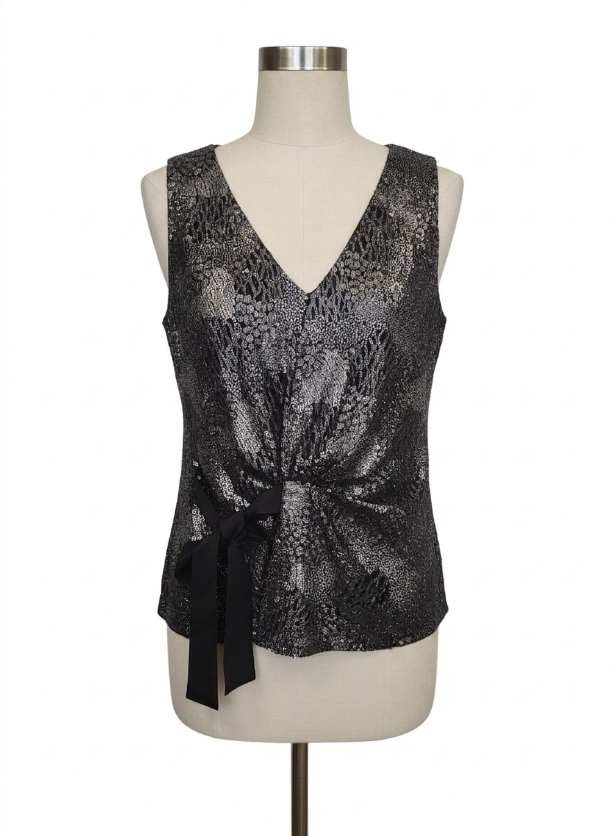 Elie Tahari Madelin Sequin Tie Blouse, Medium