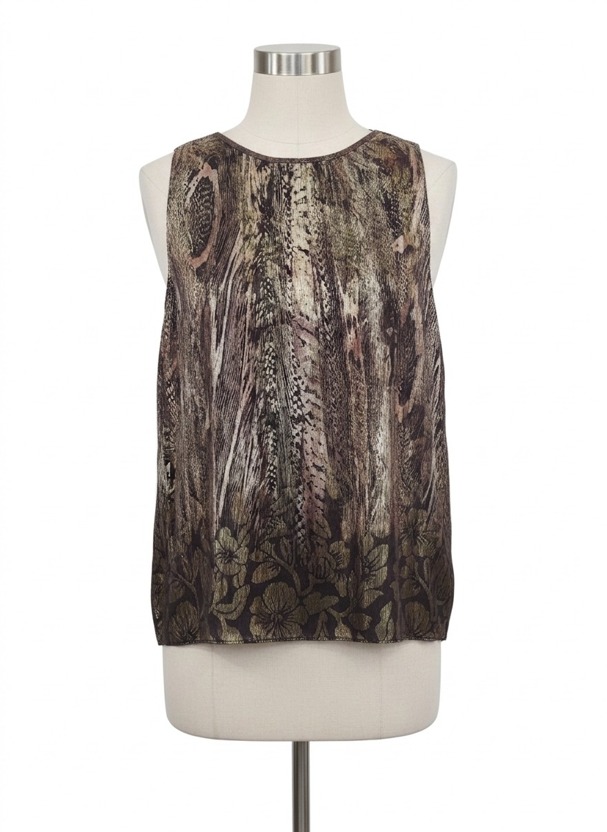 Elie Tahari Sleeveless Metallic Floral Blouse, Medium