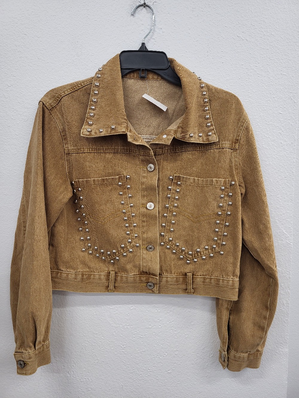 Stud Design Cotton Blend Denim Jacket, Small