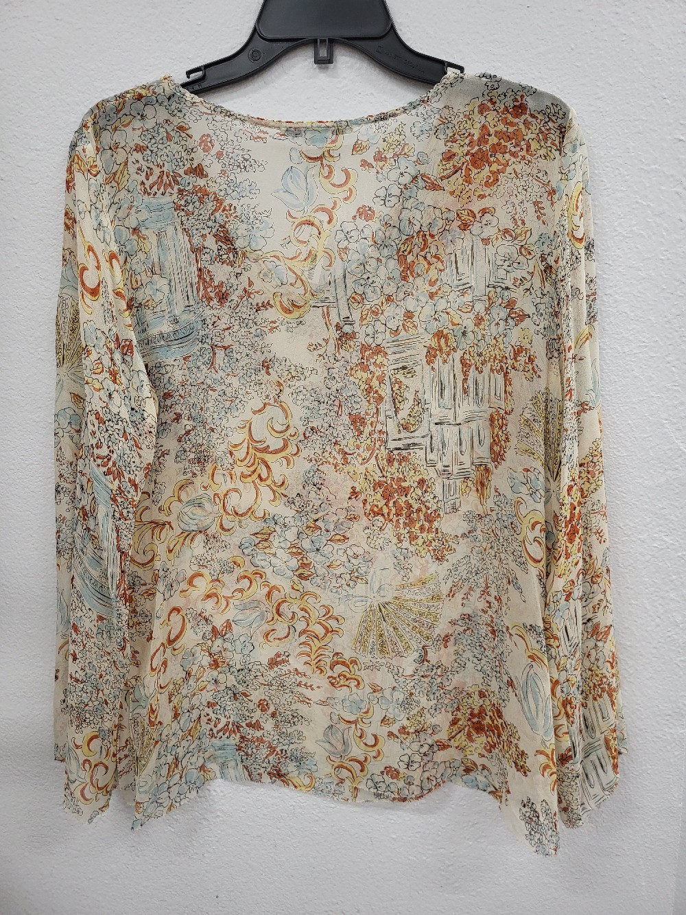 CAbi Sheer Floral Print LS Top, Large