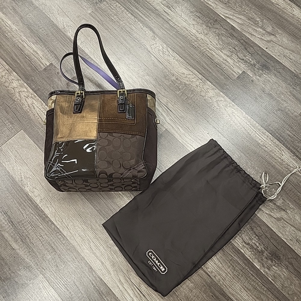 Coach F10432 Patchwork 2006 East/West Tote Bag, Brown