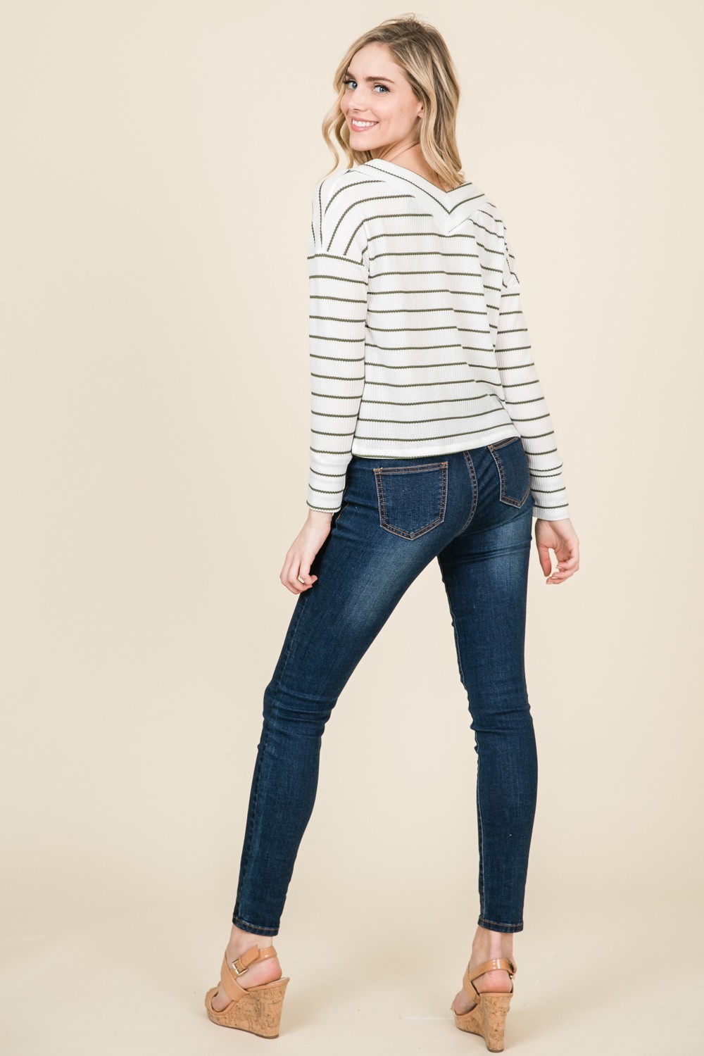 Off Shoulder Striped Knit Top