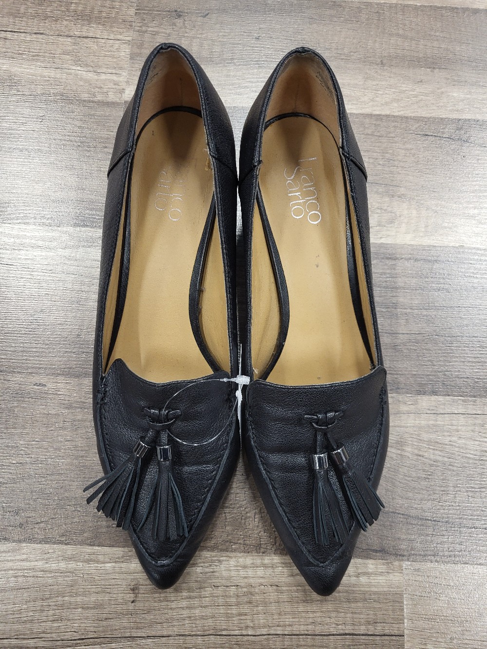 Franco Sarto Pointy Toe Block Heel Black Shoes, 10M