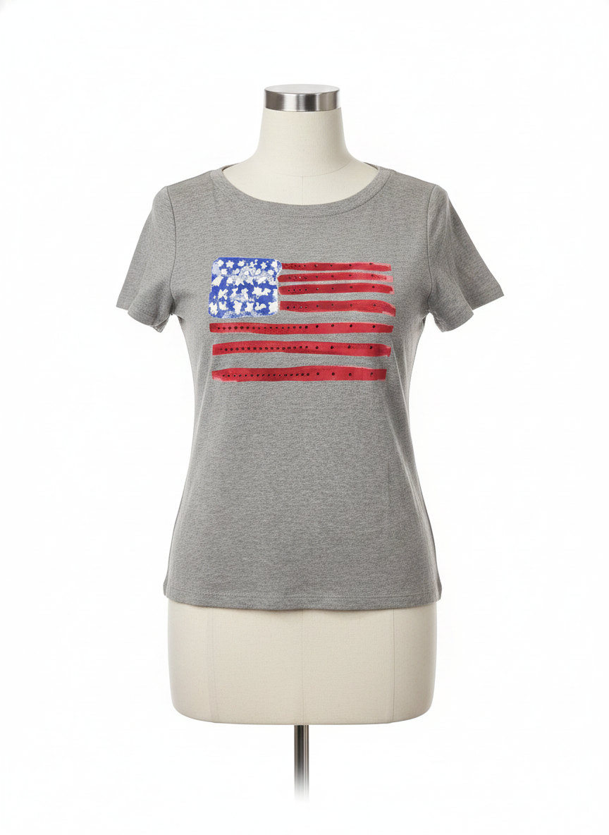 Karen Scott Flag Design SS Top, Medium Petite