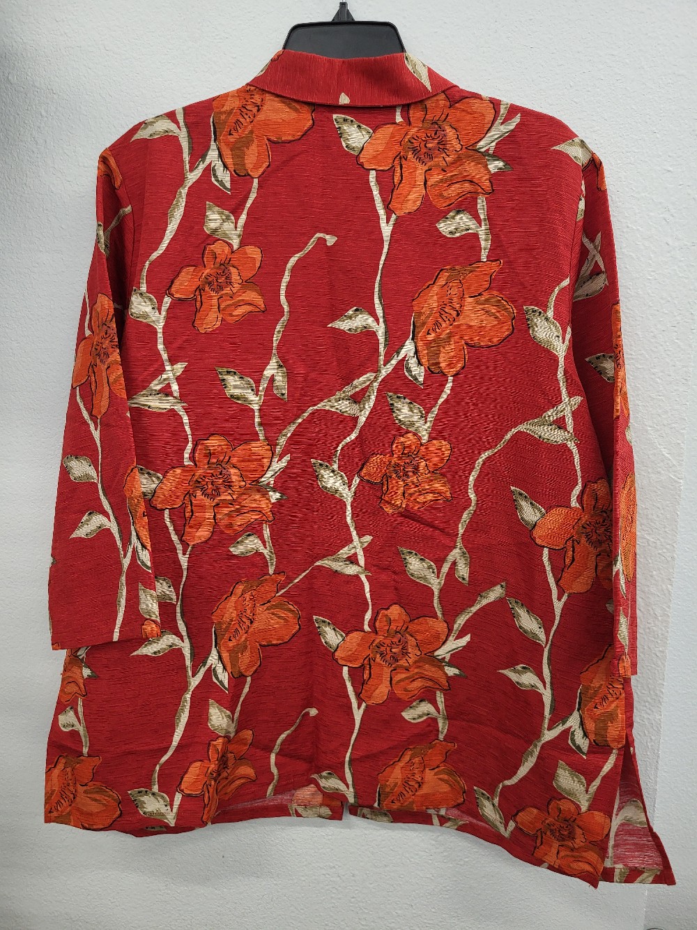 French Laundry Silk/Ramie Blend Floral Print LS BU Top, XL