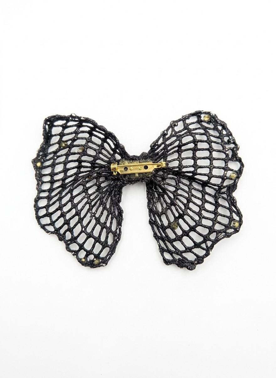 Black Mesh  Bow Pin