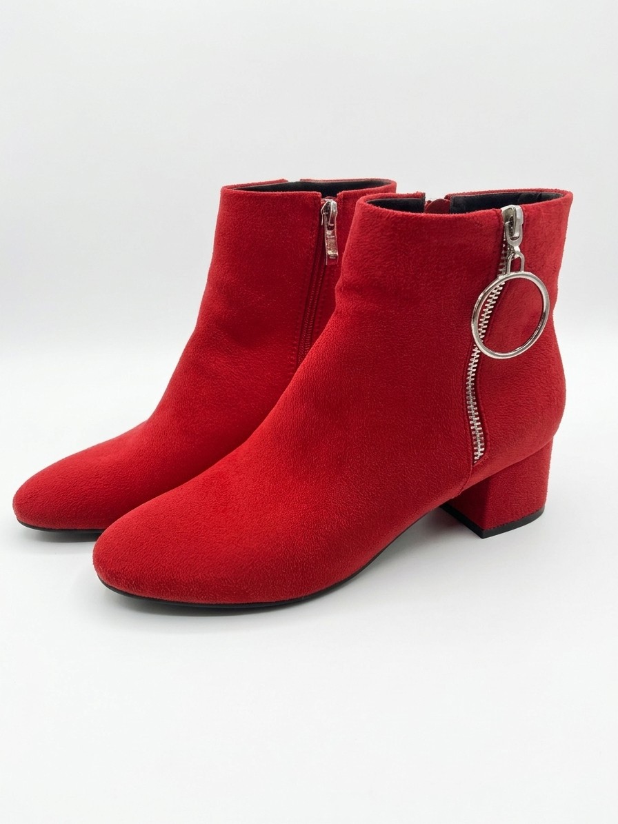 IDIFU Suede Ankle Red Boots, 8.5
