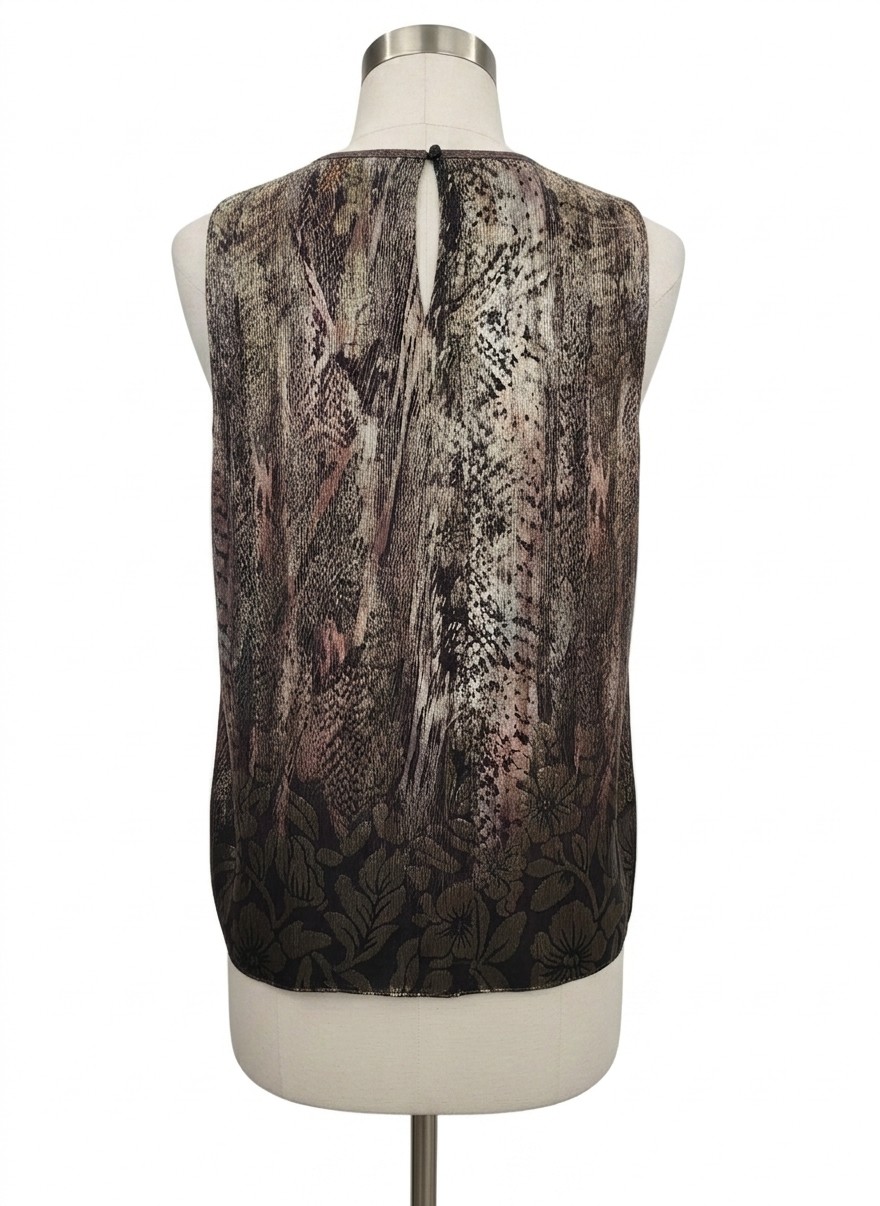 Elie Tahari Sleeveless Metallic Floral Blouse, Medium