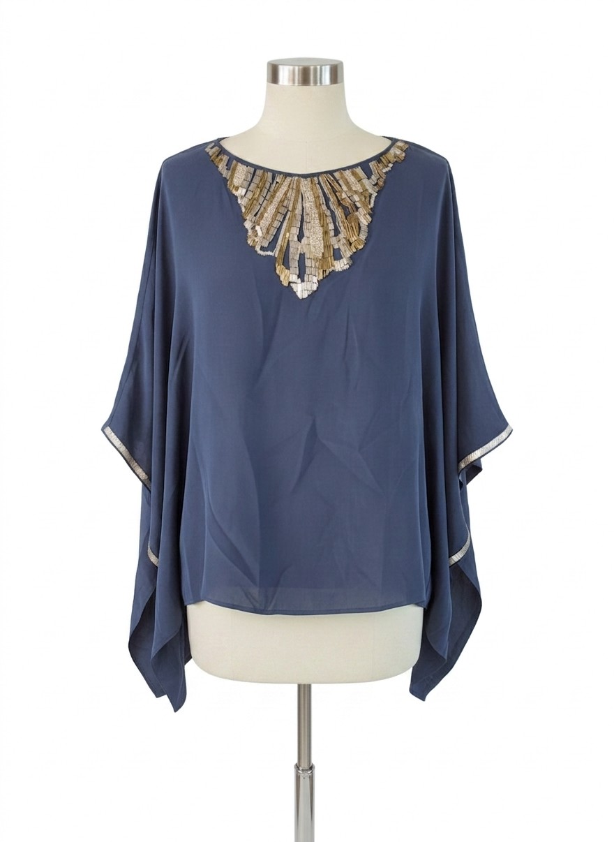 Chicos Silk Embellished  Poncho