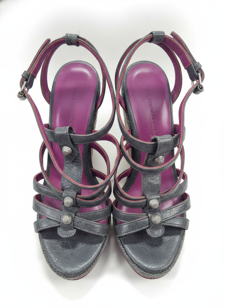 Balenciaga Arena Studded Gladiator Wedge Sandals, 38