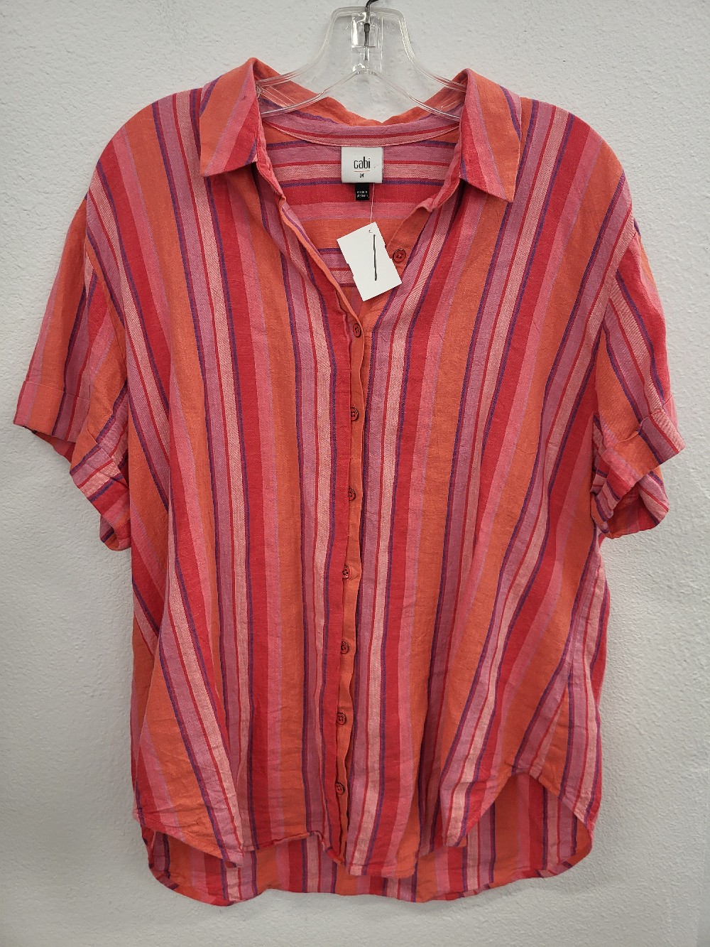 Cabi Linen Blend Vertical Stripe SS BU Top
