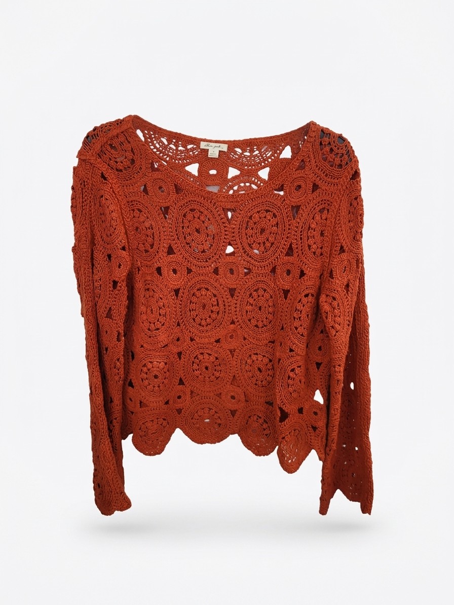 Ultra Pink Crochet LS Top, Medium