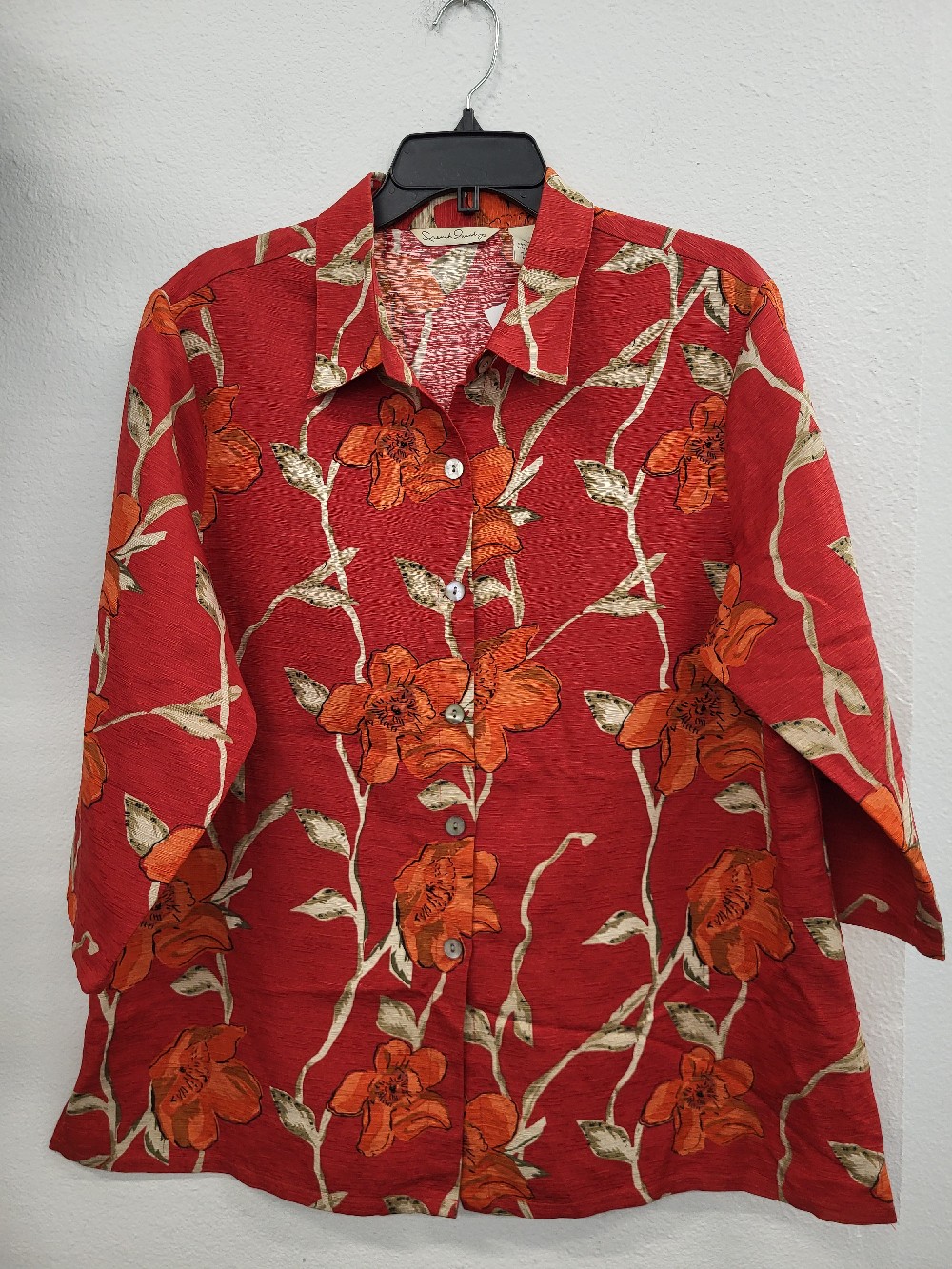 French Laundry Silk/Ramie Blend Floral Print LS BU Top, XL