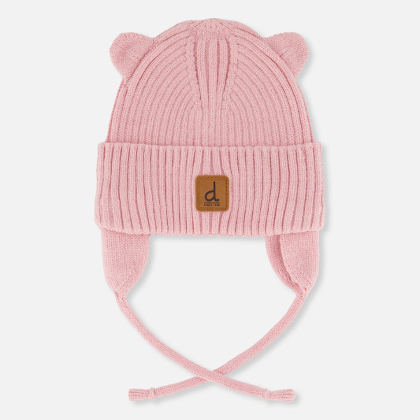 Deux Par Deux Baby Knit Hat + Strings- Pink