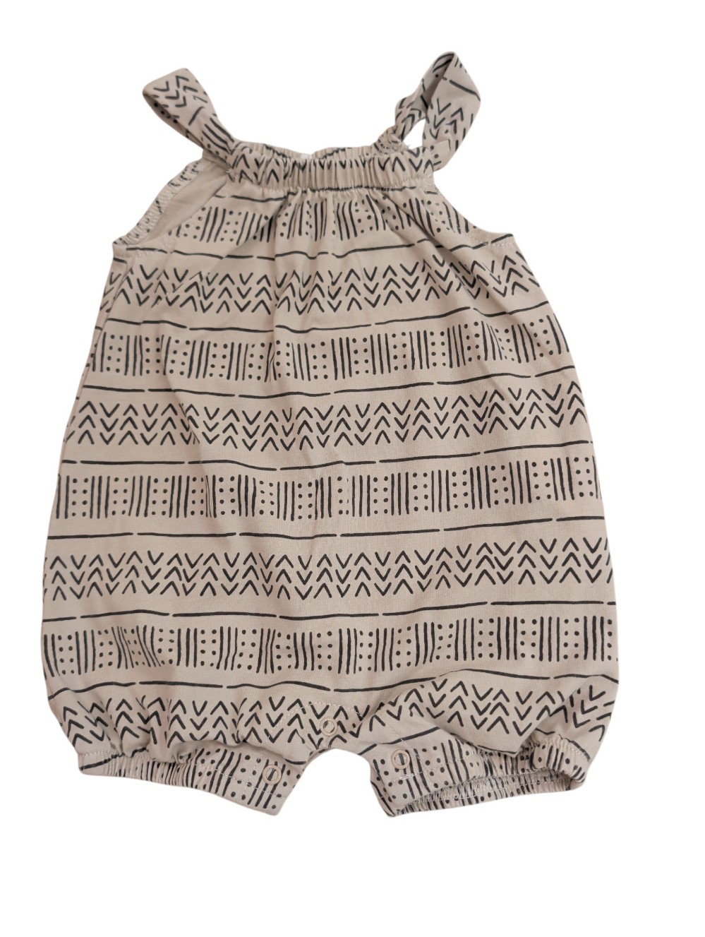 Pl Baby Tan + Black Line Print Short Romper 3M