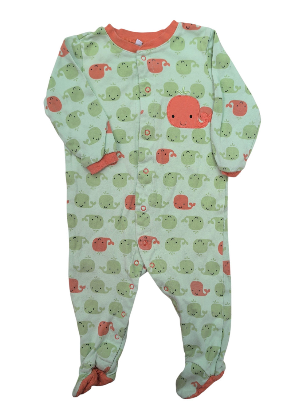 Pekkle Green Whale Pajama Onesie 12M