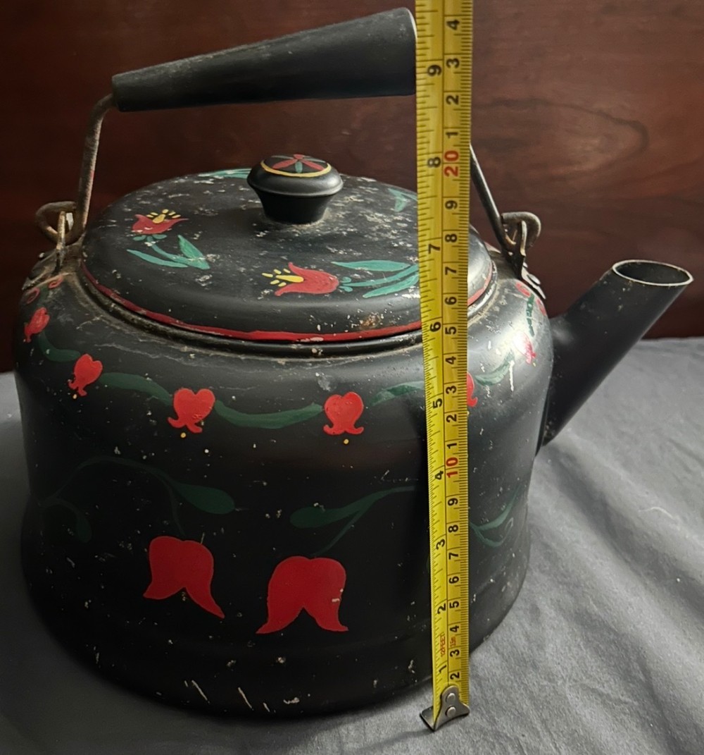 Vintage hand painted folk art kettle