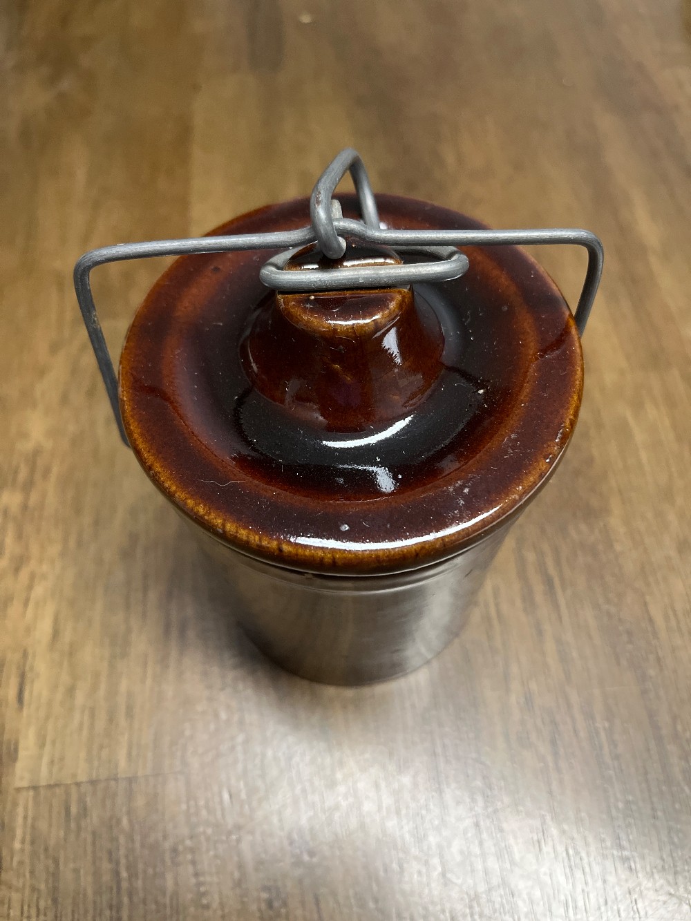 TT - Brown Stoneware Butter / Cheese Crock